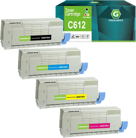 GREENBOX Compatible C612 Toner Cartridge Replacement for OKI 46507504 46507503 46507502 46507501 for OKI-Okidata C612 C612dn c612n Printer (Black Cyan Magenta Yellow)