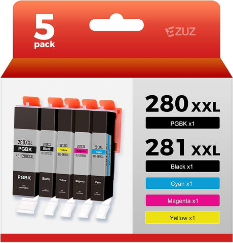 EZUZ Compatible Ink Cartridge Replacement for Canon 280 281 XXL PGI-280XXL CLI-281XXL for Pixma TR8520 TR8620 TS6220 TS6320 TR7520 TS6120 TS9120 TS8120 TS8320 Printer, 5-Pack