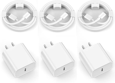 iPhone 14 13 12 Fast Charger [Apple MFi Certified], 3 Pack PD 20W USB C Wall Charger Block with 3 Pack 6FT Extra Long USB C to Lightning Fast Charging Data Sync Cable for iPhone 14 13 12 11 XS XR X 8