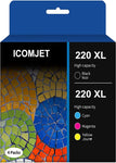 ICOMJET 220 220XL Ink Cartridges Replacement for Epson 220XL 220 T220 use with WF-2760, WF-2750, WF-2660, WF-2650, WF-2630, XP-424, XP-420 Printer (Black, Cyan, Magenta, Yellow, 4 Packs)