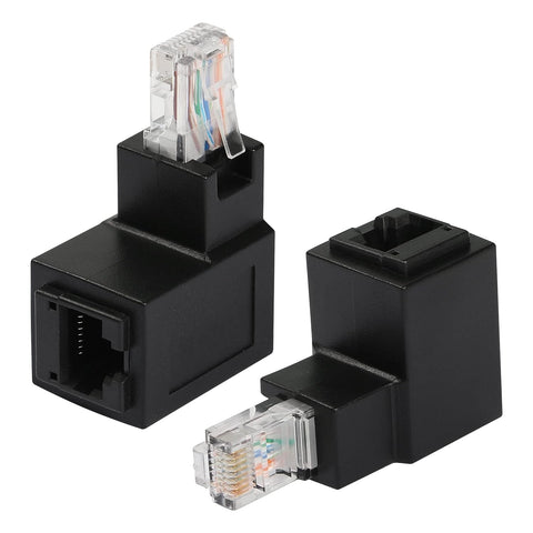 CERRXIAN 90 Degree RJ45 Ethernet LAN Male to Female Cat5 / Cat5e / Cat6 Extender Adapter(2-Pack) (Left Angle)