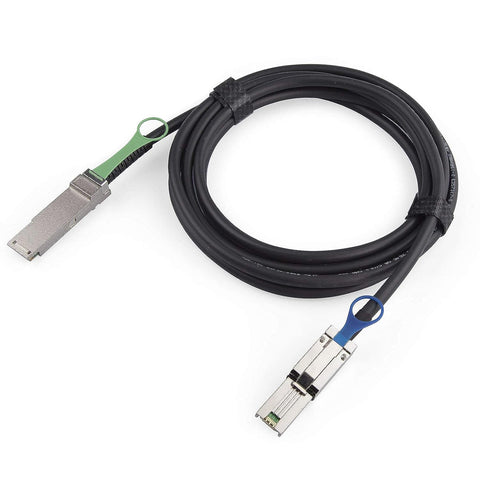 QSFP (SFF-8436) to MiniSAS HD SFF-8088 DDR Hybrid SAS Cable, External Mini SAS Copper Passive Cable for NetApp, 100-Ohm, 28AWG, 5-m(16.5ft)