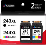 HOTCOLOR PG-243 CL-244 Replacement for Canon Ink cartridges 243 and 244 for Canon 243 Black Ink for Canon mg2522 Ink cartridges PIXMA TS3120 TS3122 MX492 MG2525 TR4520(1Black/1Tri-Color, 2PK)