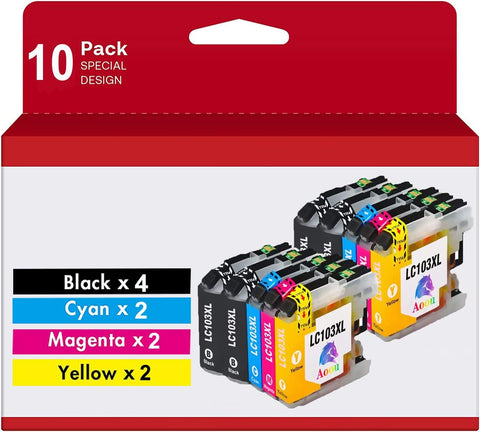 Aoou 103 Ink Cartridges, 10 Pack Compatible LC-103XL LC-103 XL LC103XL LC 103 XL Ink Cartridge for Brother MFC J870DW J450DW J470DW J650DW J4410DW J4510DW J4710DW Printe (4 BK 2 C 2 M 2 Y) 10 Pack