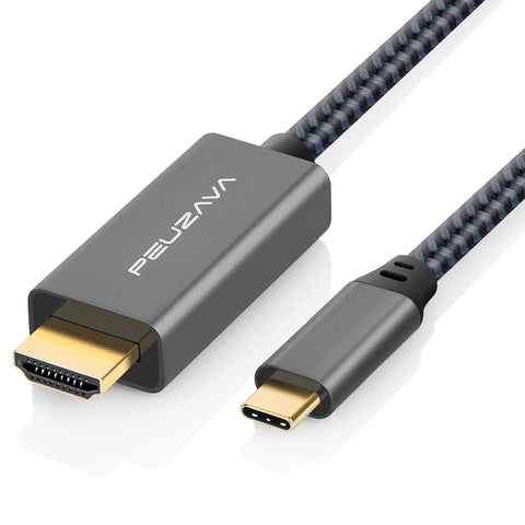 PEUZAVA USB C to HDMI Cable 6ft, Preminum 4K Type C (Thunderbolt 3/4) to HDMI Braided Cord Compatible with MacBook Pro 2020/2019/2018, MacBook Air/iPad Pro 2018, Samsung Galaxy S10/S9, Surface Book 2