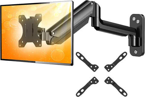 ErGear Monitor Wall Mount Bracket for 13 to 32 Inch Screens, Gas Spring Arm Wall Mount, Height Adjustable Articulating Single Wall Stand with Extended Arm Up to 18.3 Inch Fits Four VESA Mounting Sizes