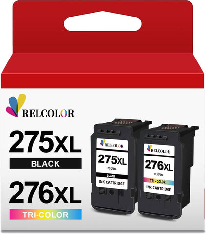 Relcolor 275XL 276XL Ink Cartridge Replacement for Canon PG-275 CL-276 275 276 Combo XL Compatible with Canon PIXMA TS3520 TS3522 TS3500 TR4720 TR4722 TR4700 Printer(Black Color, 2 Pack