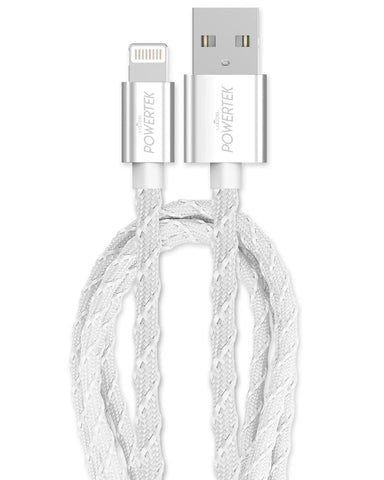 LIQUIPEL Powertek Twizzler MFi Certified Charger Compatible for Apple iPhone, iPad, 6ft Cable, Lightning to USB Cable Cord, Fast Charging Lightning Cable, Tangle Free Design, Texture (White)