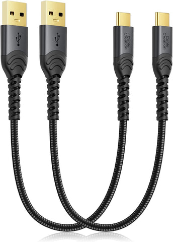 CableCreation Short USB C Cable 3A Fast Charging 2 Pack 1FT, USB-A to USB-C Charge Double-Braided Exterior Compatible with iPad Mini Galaxy S21 S20 S10 S9 Note 10 9 PS5 Controller, USB C Cord Gray