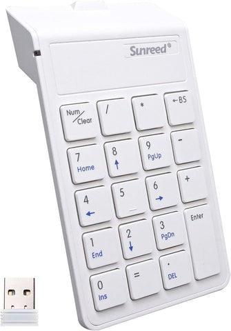 Sunreed 2.4G Wireless Numeric Keypad, Financial Accounting Numpad for Laptop,Apple,Mac,iMac, Mac pro/air,Windows PC, Desktop Computer,Rechargeable 19 Keys Number Pad (White