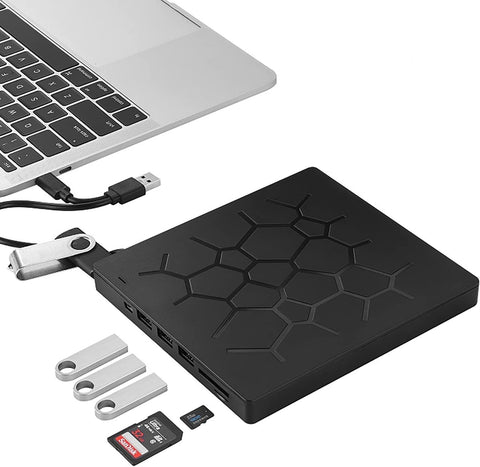 BPAKDU External DVD CD Drive Type-c USB3.0 CD Player, 6 in 1 New DVD Burner, Plug and Play,Ultra Slim, for Mac, PC Windows 11/10/8/7 Linux OS