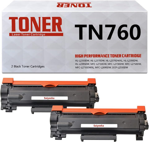 Saiyeeka TN760 Black High Yield Toner Cartridge for Brother Cartridge TN760 TN730 High Yield Toner for MFC-L2710DW HL-L2395DW DCP-L2550DW HL-L2350DW MFC-L2750DW HL-L2395DW Printer 2 Pack