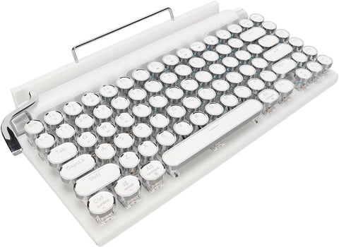 PUSOKEI Typewriter Keyboard, Retro Keyboard, 83 Keys Blue Switch Bluetooth5.0, Typewriter Mechanical Gaming Keyboard with Backlit, Light Up Keyboard Support 3 Devices FN Master, Cute (White)
