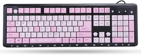 Wired Keyboard, USB Ultra-Thin Cute Keyboard, Adjustable Back Bracket, no delay, Anti-wear, wear-Resistant and Anti-wear, Suitable for Home, Business Office, Games(Black and Pink)