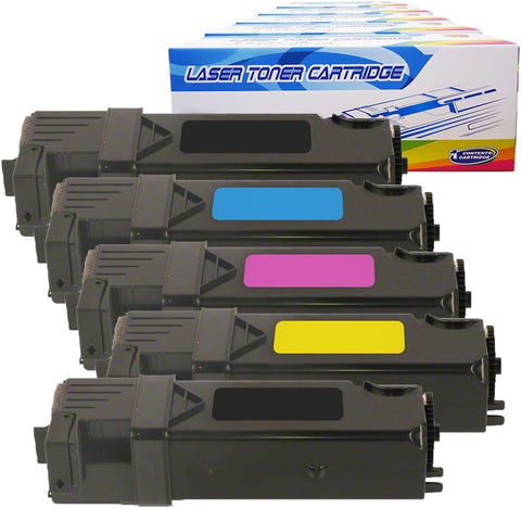 Inktoneram Compatible Toner Cartridges Replacement for Dell 2150/2155 2155cdn 2155cn 2150cdn 2150cn 331-0719 331-0716 331-0717 331-0718 ([2-Black,Cyan,Magenta,Yellow], 5-Pack)