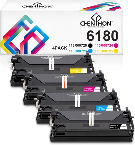 CHENPHON Compatible 6180 Toner Cartridge Replacement for Xerox Phaser 6180 6180N 6180DN 6180MFP-D 6180MFP-N Printer for Xerox 113R00726 113R00723 113R00724 113R00725 [KCMY-4PACK]