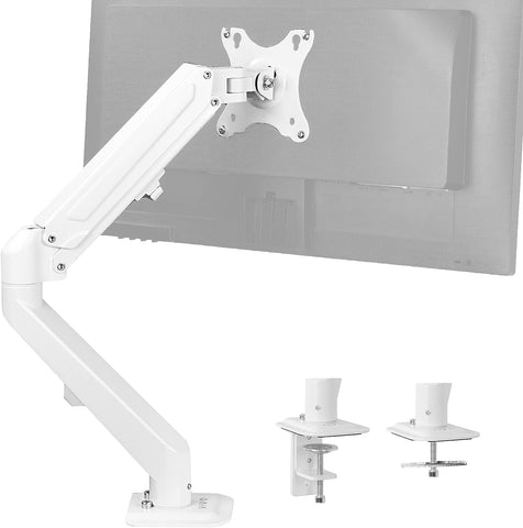 VIVO Articulating Single 17 to 27 inch Pneumatic Spring Arm Clamp-on Desk Mount Stand, Fits 1 Monitor Screen with Max VESA 100x100, White, STAND-V101OW