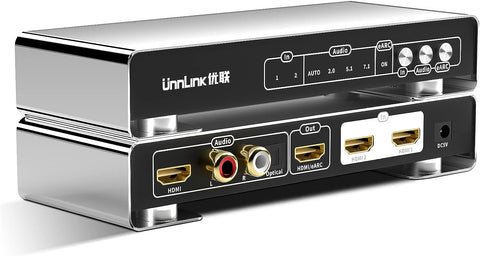 ÜnnLInk eARC 4K 60Hz HDMI Audio Extractor, 2 in 1 Out HDMI Switch with Optical Toslink SPDIF 5.1CH + L/R Stereo + 7.1CH HDMI Audio Output Support HMDI 2.0, HDCP 2.2, Dolby Digital/DTS HDR10