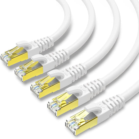 KASIMO CAT 8 Ethernet Cable Shielded SFTP Internet Network Patch Cord, Heavy Duty High Speed LAN Cables w Gold Plated RJ45 Connector Professional for Router, Modem, Gaming, Xbox (6 Feet, 5 Pack White)