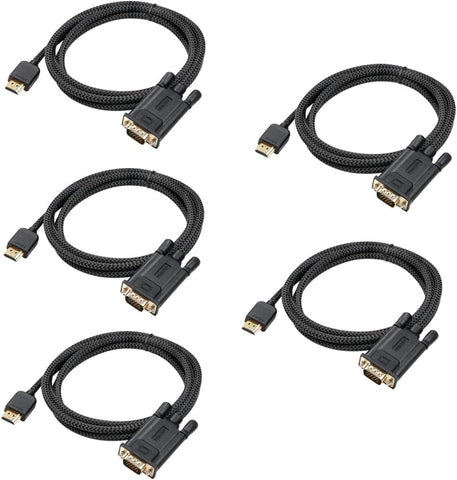 FEMORO HDMI to VGA Cable 6ft 5 Pack, HDMI to VGA Adapter Cord Male to Male for Monitor Laptop HDTV Computer Projector