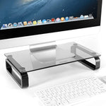 Computer Monitor Stand Riser Multi Media Desktop Stand for Flat Screen LCD LED TV, Laptop/Notebook, with Tempered Glass and Metal Legs, Black HD02B-001U