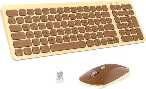 Wireless Keyboard and Mouse Combo - PINKCAT Compact Quiet Full Size Wireless Keyboard and Mouse Set 2.4G Ultra-Thin Sleek Design for Laptop, PC, Notebook, Computer, Mac, Desktop, Windows - (Brown)