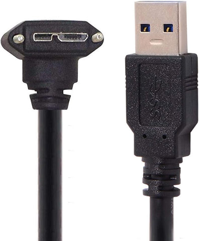 CY 90 Degree Down Angled Micro USB Screw Mount to USB 3.0 A Type Data Cable 3m 10ft