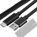 AJKTHGE Type C Mechanical Keyboard Cable, Gaming Keyboard Cable, Coiled & Double-Sleeved Mechanical Keyboard Cord for USB C Mechanical Keyboards (Black)