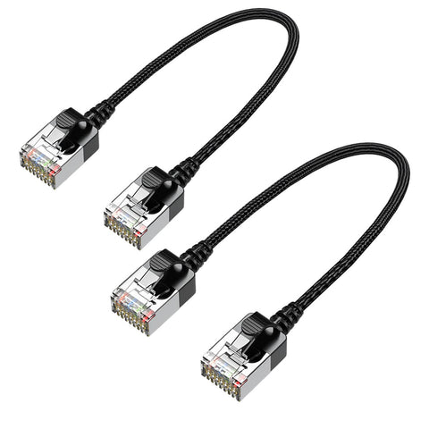 JUXINICE 2Pack CAT6a Ethernet Cable Slim Short 1.5FT, Thin CAT6 Ethernet Patch Cable Right Angle, Flexible and Light, UTP RJ45 Computer Network Cord for PC, Mac, Laptop,PS5, PS4,Xbox,Black