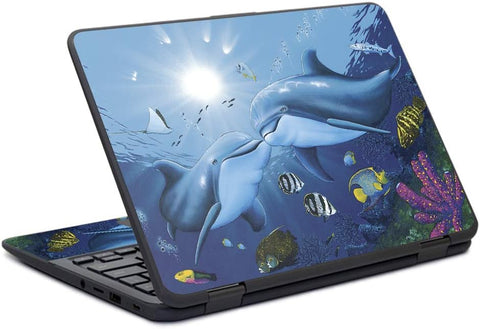 MightySkins Skin Compatible with HP Chromebook x360 11" G11 (2017) - Kissing Dolphins | Protective, Durable, and Unique Vinyl Decal wrap Cover | Easy to Apply| Made in The USA