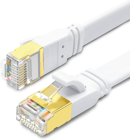 CAT 8 Ethernet Cable 33ft, High Speed 40Gbps 2000MHz SFTP Flat Internet Network LAN Cable with Gold Plated RJ45 Connector for Router, Modem, PC, Switches, Hub, Laptop, Gaming,PS5/4 (White, 33ft/10m)