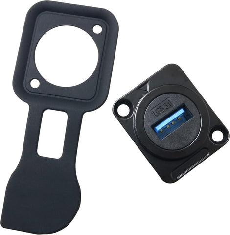 JJHXSM USB 3.0 Waterproof Socket, D-Type USB Panel Mount Solderless Connector with Dust Cpver