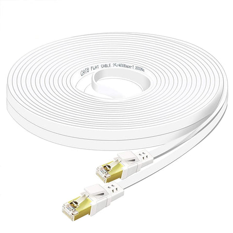 Qiuean Cat8 Ethernet Cable 150FT, High Speed Flat Outdoor&Indoor LAN Network Cable 40Gbps, 2000Mhz with Gold Plated RJ45 Connector - 45M Flat