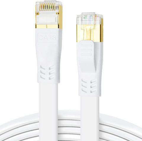CAT 8 Ethernet Cable, 65ft 26AWG High Speed 40Gbps 2000MHz Heavy Duty Shielded S/FTP CAT8 Flat Gigabit Network Internet RJ45 LAN Patch Cord for PS5, PS4, PS3, Xbox, Gaming, Router, Modem (65ft White)