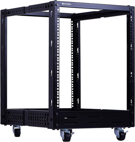 RackPath 12U Open Frame Server Rack – Heavy Duty 4 Post Adjustable Depth with Casters