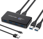 JESWO USB 3.0 Switch Selector KVM Switcher 2 Computers Sharing 4 USB Devices USB Hub Switch for Keyboard Mouse Scanner Printer with One-Button Swapping and 2 Pack USB Male Cable