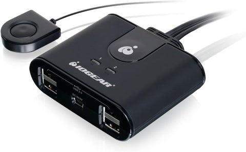 IOGEAR USB 2.0 2x4 Peripheral Switching Hub - 2 PC Share To 4 USB Devices - Up To 480Mbps - Mobile Devices Charging - Mouse/Keyboard - Printer - Scanner - EX HD - LED Indicators w/Remote - GUS402