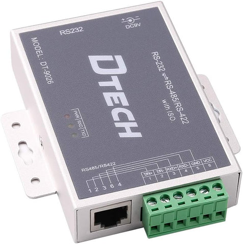 DTech Active Isolated RS232 to RS485 RS422 Converter with RJ45 Serial Port Terminal Board Power Adapter DB9 Cable Optical Isolation Protection 2.5kV