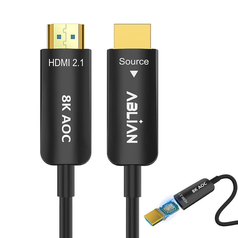 Ablian 8K HDMI Cable 100 ft, Fiber Optic HDMI 2.1 Cable 48Gbps Support 8K@60Hz 4K@120Hz Ultra High Speed for Dynamic HDR/eARC/HDCP 2.3 for RTX3090 Xbox PS5 LG C9 CX Slim in-Wall Rated CL3