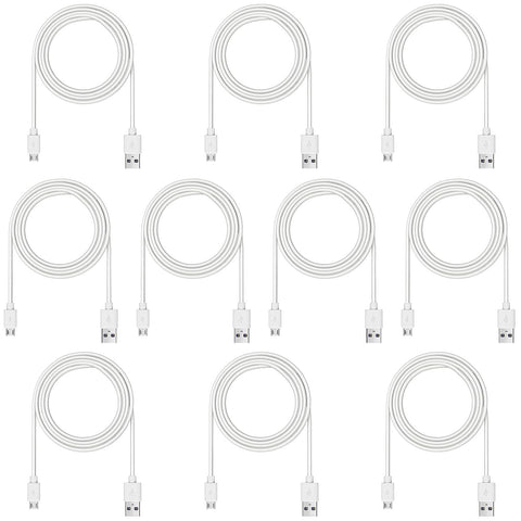 Micro USB Cable 10-Pack 6ft White, Bulk Android Charger Cord for E-Reader, Galaxy S7 S6, PS4, Paperwhite