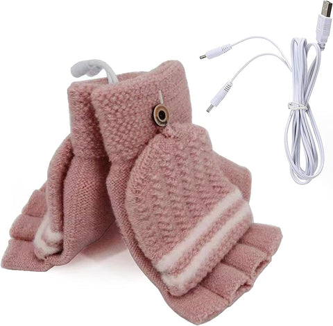 USB Heated Gloves for Women & Men, Hand Warmer Gloves for Typing Winter Warm Laptop Gloves, Full & Half Hands Heated Fingerless Gloves Mitten Washable Design