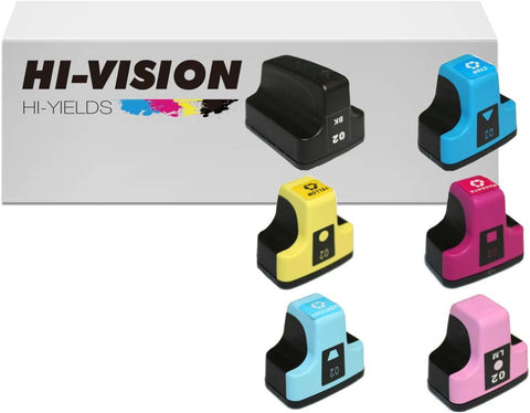 HI-VISION HI-YIELDS Compatible Ink Cartridge Replacement for HP 02 (1 Black 1 Cyan 1 Yellow 1 Magenta 1 Light Cyan 1 Light Magenta, 6-Pack)