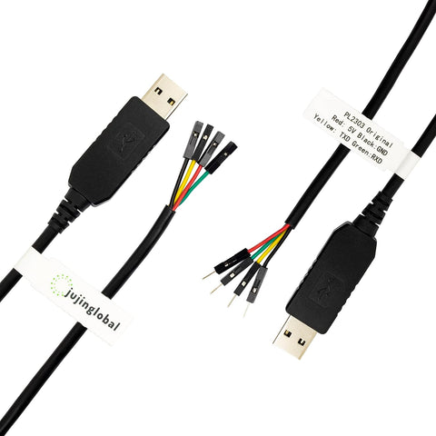 jujinglobal PL2303 USB to TTL Serial Cable with 4 Pin Male and Female Pin Header Connector Debug Cable for Raspberry Pi (Pack of 2pcs, About 1M / 3.28FT Long)