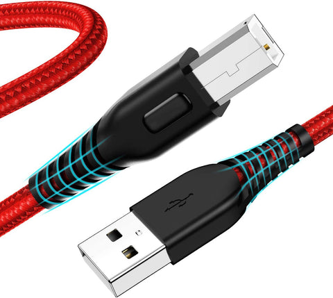 Kithumi USB Printer Cable 10 ft, [2Pack] USB Type B Printer Cord to Computer, 10 Feet USB 2.0 High-Speed Printer Wire Compatible with HP Canon Dell Espon Lexmark Xerox Samsung Brother and More -Red