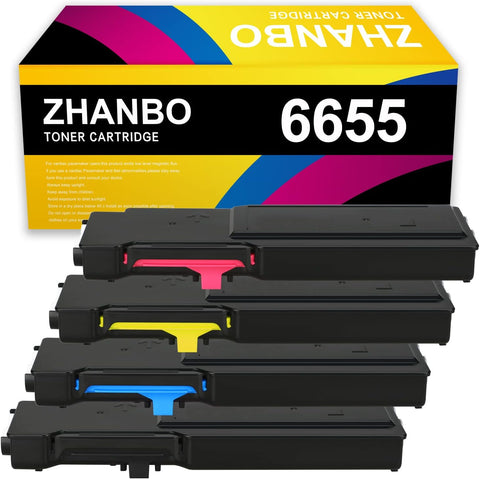 ZHANBO 4PK Remanfactured 6655 (106R02744 106R02745 106R02746 106R02747) High Yield Toner Cartridge Replacement for Xerox WorkCentre 6655 6655i