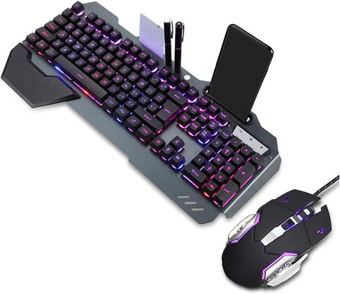 Goshyda Wired Keyboard & Mouse Set, 6 Keys 3200DPI USB Mouse Two-Color Injection Keycap Waterproof Mechanical Keyboard for PC Gamers