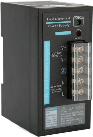 Industrial DIN Rail Power Supply, 75W 24VDC 3A Full Protection Space Saving Rail Power Supply for Industrial Automation, Easy to Install, 100-240V