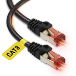 Cat 8 Ethernet Cable 20ft - High Speed Cat8 Internet WiFi Cable 40 Gbps 2000 Mhz - RJ45 Connector with Gold Plated, Weatherproof LAN Patch Cord Cable for Router, Gaming, PC - Black - 20 feet