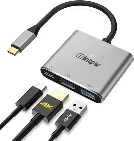 intpw USB C to HDMI Adapter, Type-C Hub Thunderbolt 3 to HDMI 4K 30Hz with USB 3.0, PD Charging Port, USB-C Digital AV Multiport Adapter for MacBook Pro/Air/Dell/HP/Thinkpad and More Type-C Laptops