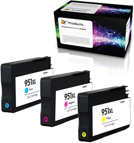 OCProducts Refilled Ink Cartridge Replacement 3 Pack for HP 951XL for Officejet Pro 8610 8600 276DW 8100 8615 8620 (1 Cyan 1 Magenta 1 Yellow)